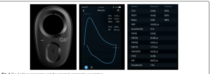 Fig. 1 The Air Next spirometer and the reported spirometric parameters