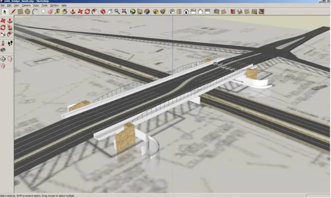 Figure 6. SketchUp proposed bridge model—Created on top of PDF/JPG drawing 