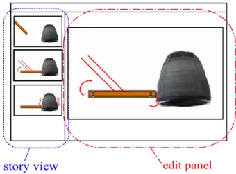 Figure 7. A screen image of our system and the "KANETUKI" (striking a bell) animation.