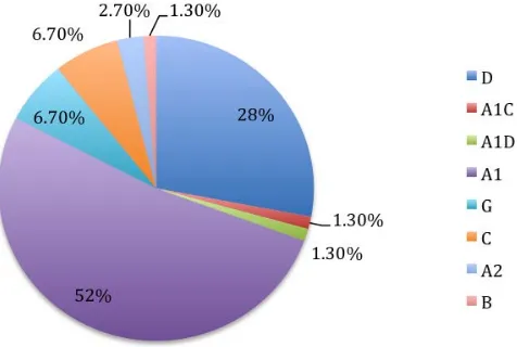 Figure 1. Pie chart of HIV-1 group m subtypes isolated from the study participants. 