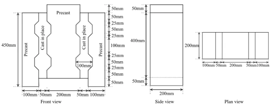 Figure 1. Details of cast in-situ joint specimens.                                                                  