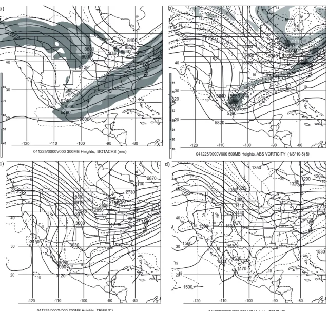 Fig. 9. As in Figure 2, but valid over North America at 0000 UTC 25 December 2004. 