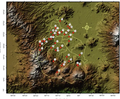Fig. 1. Location of weather stations considered for the study. Map shows municipal boundary lines