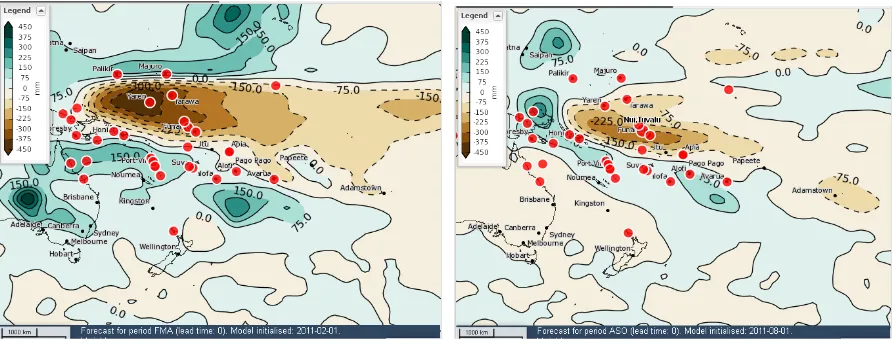 Figure 16. POAMA-based prediction of seasonal rainfall anomalies in the South Pacific region