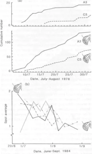 Figure 9.6a shows that differences in the timing of emergence may also occur in the field between spot types which differ in the positioning of the spots