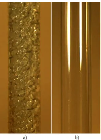 Fig. 8. working fluid ethanol: a) Evaporation section b) Condensation  Glass gravity heat pipe inner diameter - 13 mm, section