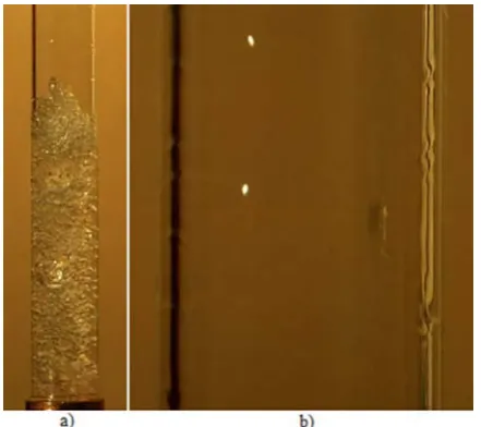 Fig. 11. working fluid fluorinert FC 72: a) Evaporation section b)  Glass gravity heat pipe - inner diameter 22 mm, Condensation section