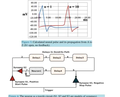 Figure 4. The neuron as a toggle circuit (S1, S2 and S3 are models of synapses).        
