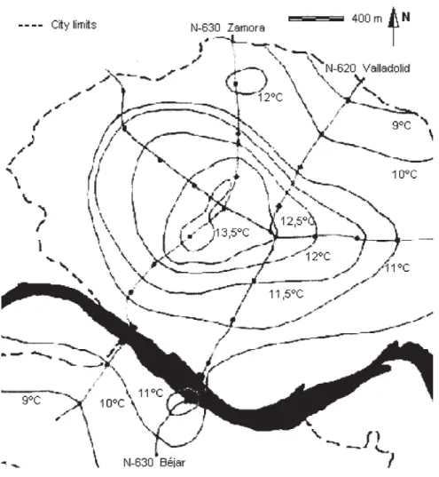 Fig. 4. Surface thermal field of Salamanca for 02-23-99, nocturnal time.