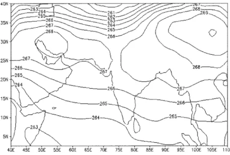 Fig. 7a. Temperature analysis (°K) at 500 hPa for 26 July 1991.