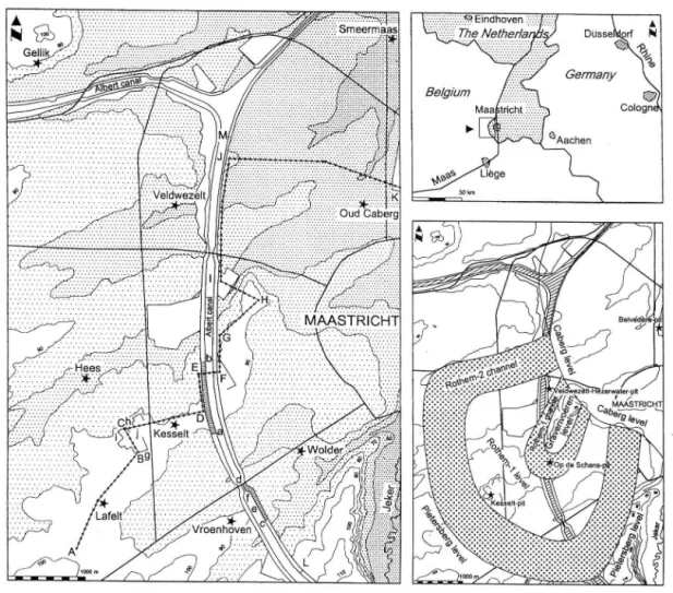 Fig. 1: Location  o f the study area  a n d position of the cross sections  L - M , A-K, a-b, d-c, f-e, g-h  a n d  i - j ,  w h i c h are shown in Fig
