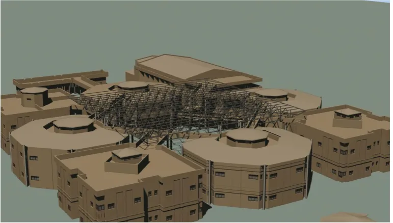 Figure 6. The BIM 3-D model of Masoud Bin Senan intermediate school showing the different sections and floors of the school