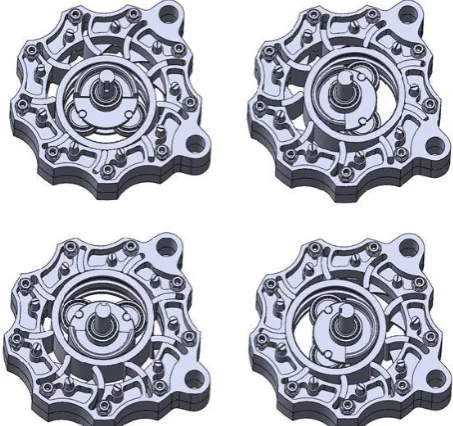 Figure 4. There is showed how the piston and engine cams work, depending on rotation of the engine shaft