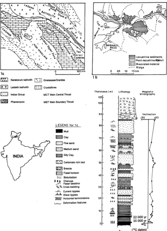 Fig. 1: a) Geological map around Lamayuru (simplified from SHRODER et al., 1989). 