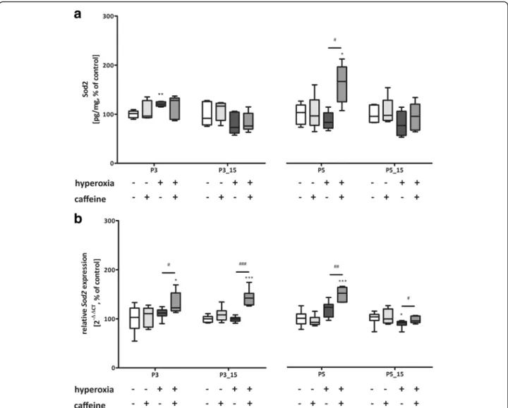 Fig. 7 Modulation of superoxide dismutase (Sod) 2 expression through hyperoxia and caffeine