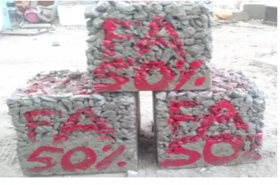 FIGURE 13 PERVIOUS CONCRETE CUBES WITH 50%FA+50%CEMENT 