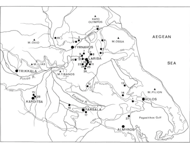 Fig. 18 Map of Thcssaly - distribution of the Early Neolithic I settlements. 