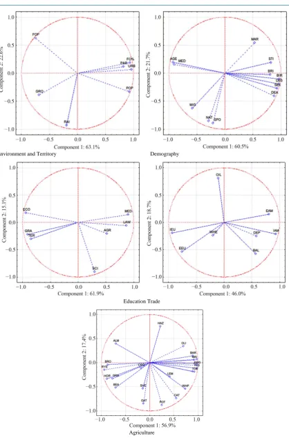 Figure 1. Principal component analysis loading plots by theme. 