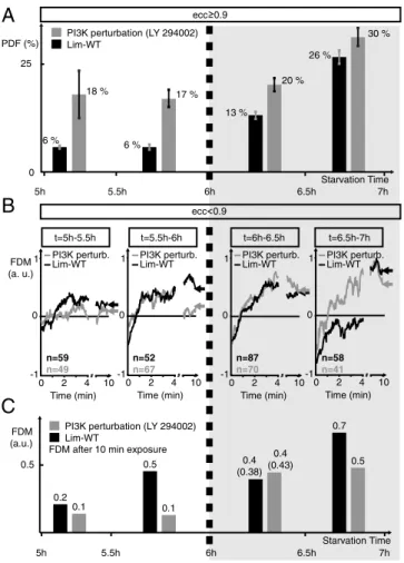 Fig. 4. Impact of PI3-Kinase perturbation on cell polarization and repoly- repoly-merization dynamics for advancing starvation time