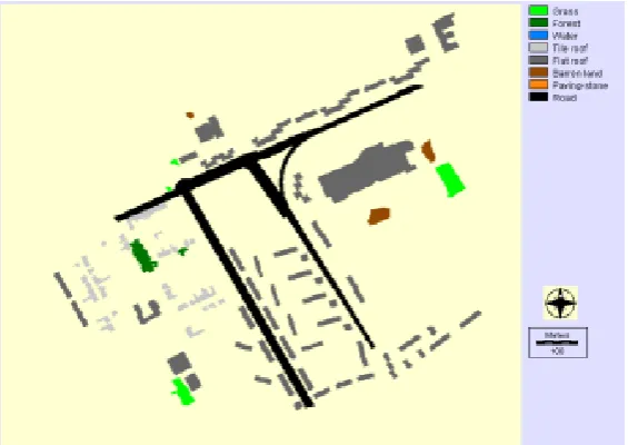 Figure 4. The aerial photo with segments (similarity tolerance: 30) and the results of the segment-based classification (fragment)