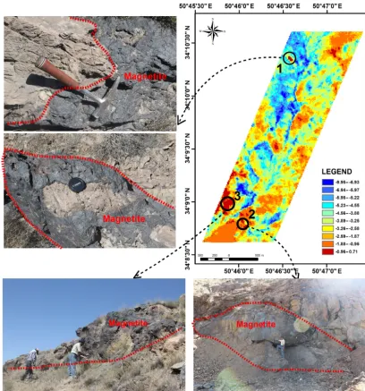 Figure 6. Mineral prospectivity map of the Sarvian area, which was conﬁrmed by a ﬁeld sample of the three target areas.