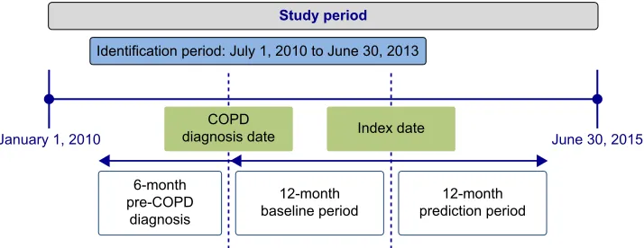 Figure 1 Patient-selection timeline.Note: Patients were required to be enrolled continuously for 6 months prediagnosis and 12 months postdiagnosis.