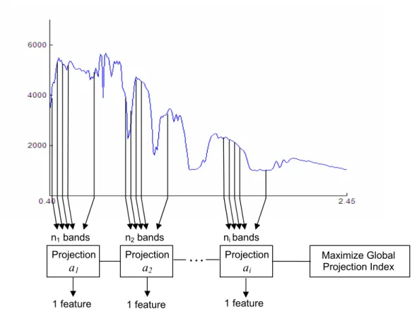 Figure 2.3: Band Grouping in Projection Pursuit  1) Make an initial guess for every a i  for each group of adjacent bands