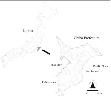 Fig. 1 Study area. Light gray lines indicate municipal boundaries in Chiba Prefecture in 2017