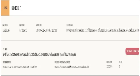 Fig. 8. Block information for Block1 Once contract is deployed ethers are deducted from current 