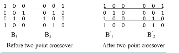Figure 2. Perform two-point crossover operator on placement matrixes.         