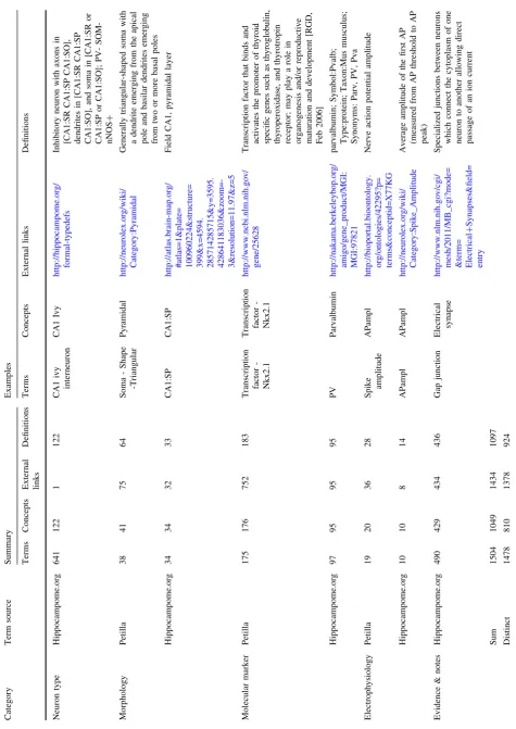 Table 1 Neuron term summary and examples