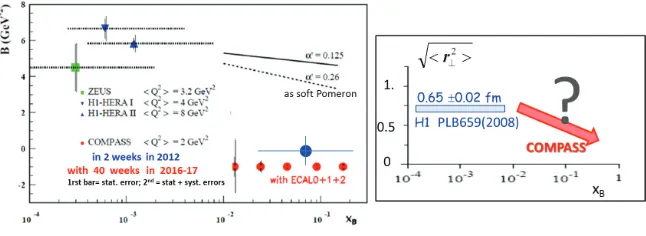 Figure 9. Projections for the measurement of the xBj dependence of the t-slope parameter B(xBj) of the DVCScross section for a two years data taking, together with the expected measurement from the 2012 pilot run
