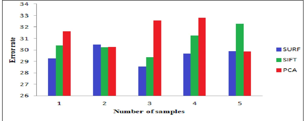 Fig.9. Error rate verses feature extraction algorithm for five samples 