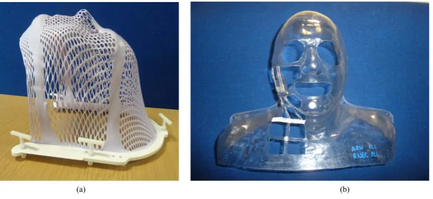 Figure 1. (a) Thermoplastic; (b) Polyethylene immobilisation masks. 