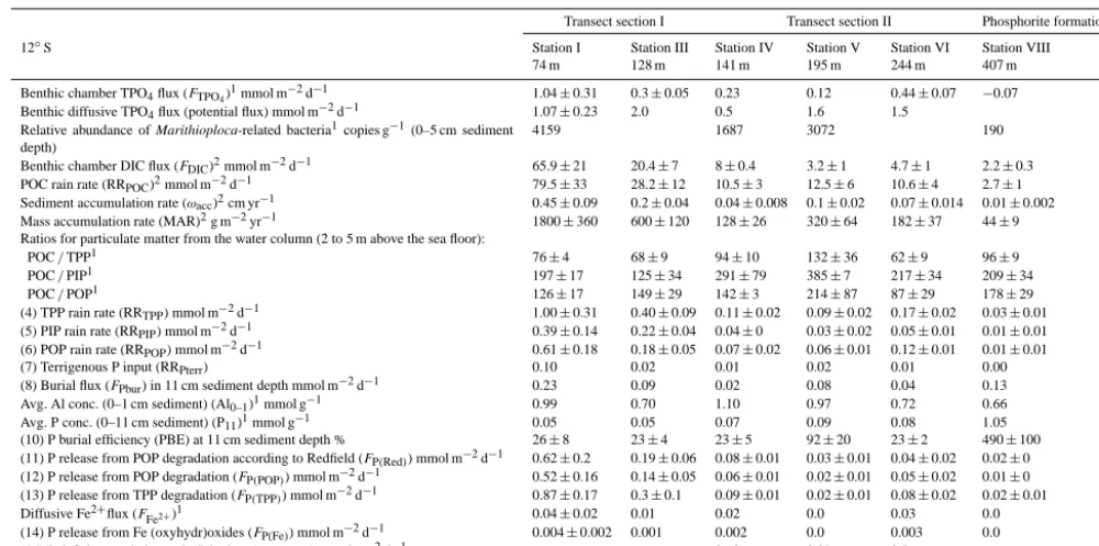 Table 4. Measured and calculated parameters for the P mass balance along the 12◦ S transect