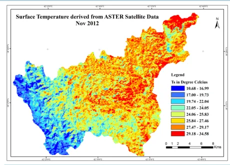 Figure 4. Spatial distribution of surface temperature of Abha using satellite dataset