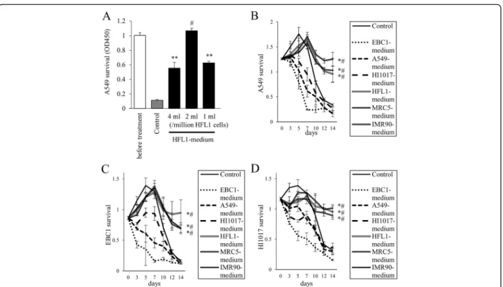 Fig. 2 The survival of lung cancer cells is prolonged when cultured in lung fibroblast-conditioned media