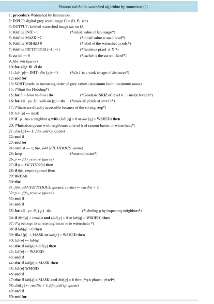 Table 1. Watershed algorithm by immersion.                                                        
