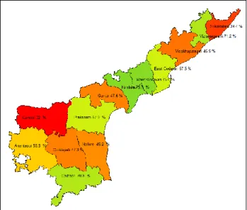Figure 3: Map showing awareness of mothers  regarding ARI in under 5 children in Andhra Pradesh 