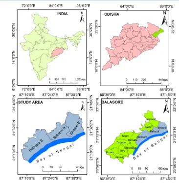 Figure 1. Location map of the study area with three blocks i.e. Balasore, Baliapal and Bhograi