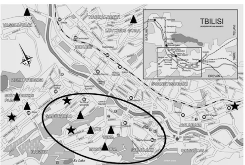 Figure 1.4: Map of Tbilisi and locations of the schools of the present study 2 Consequently,  the  results  of  all  four  studies  were  analyzed  against  varying  context-related, as well as teacher- and learner-related, external factors