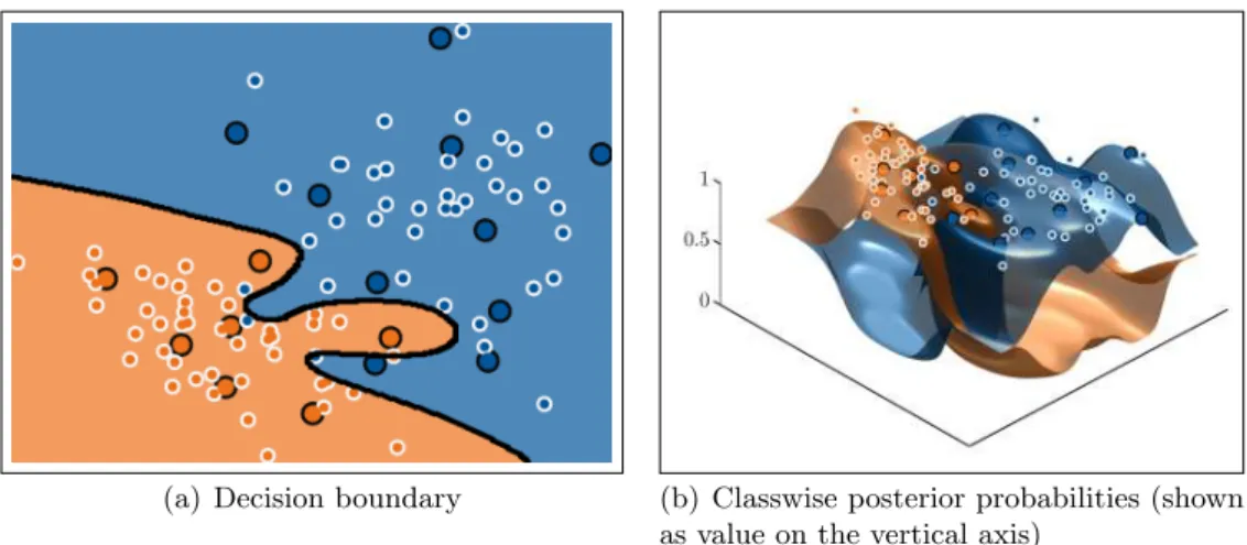 Figure 3.11: Result of a two-class problem with two-dimensional features arising from IVM classifier