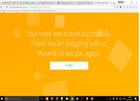 Figure 9: Screenshot of order confirmation page 