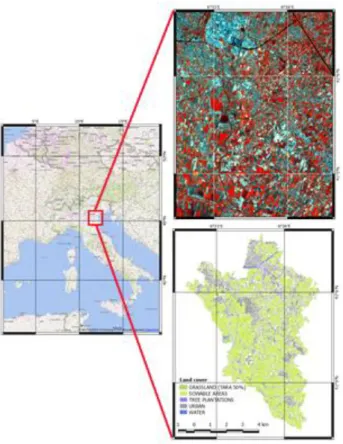 Figure 1. The satellite image (above) and land   use map (below) of the study area. 