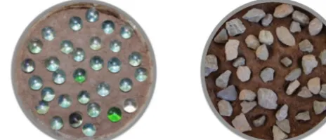 Figure 1. Preparation of disturbed samples containing glass balls(left panel) and gravels (right panel).