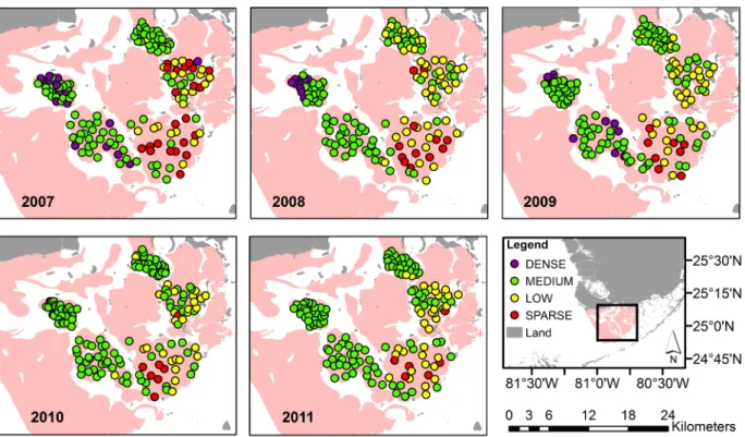 Figure 3. Map summary of in-situ data showing the distribution of cover classes across  survey sites