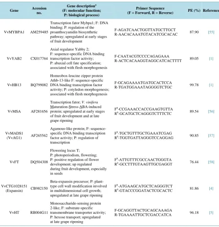 Table 1. Selected genes evaluated between “Isabel” and “Isabel Precoce” fruit development and primers employed in (RT)- qPCR analysis