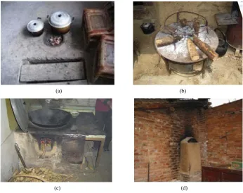 Figure 1. (a)-(d) Stoves used by the households in the study area before the intervention