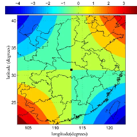 Fig. 5. Same as in Fig. 4 except for the geodesic distance differ-ence between the results obtained by Eq