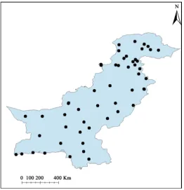 Figure 1. The geographical distribution of the meteorological stations utilized in the study